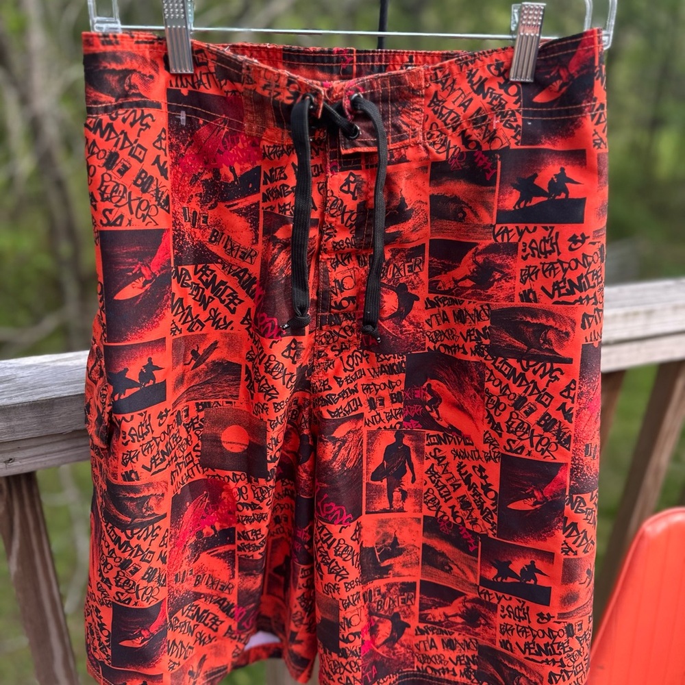 Vibrant Red Graphic Men's Swim Shorts